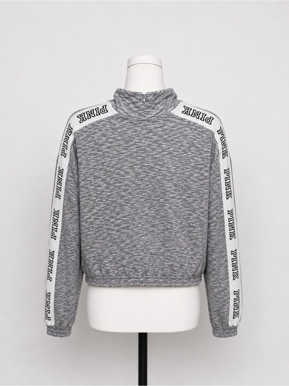 PINK Victoria’s Secret Gray Marled Quarter Zip Pullover Sweatshirt Logo Sleeve